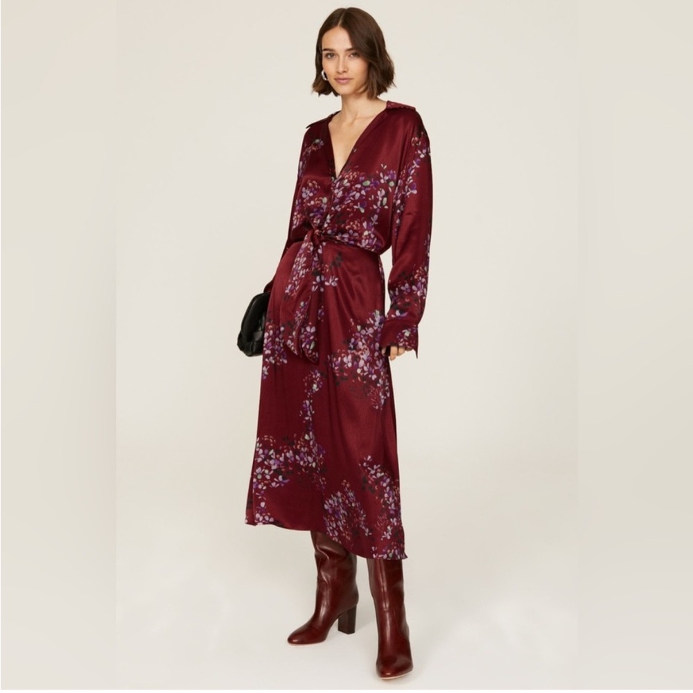 Vince Forsythia Shaped-Collar Tie-Front Midi Dress